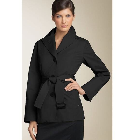Ellen Tracy Waist Jacket Belted Short Trench Coat Black Womens Size MP - Picture 1 of 6